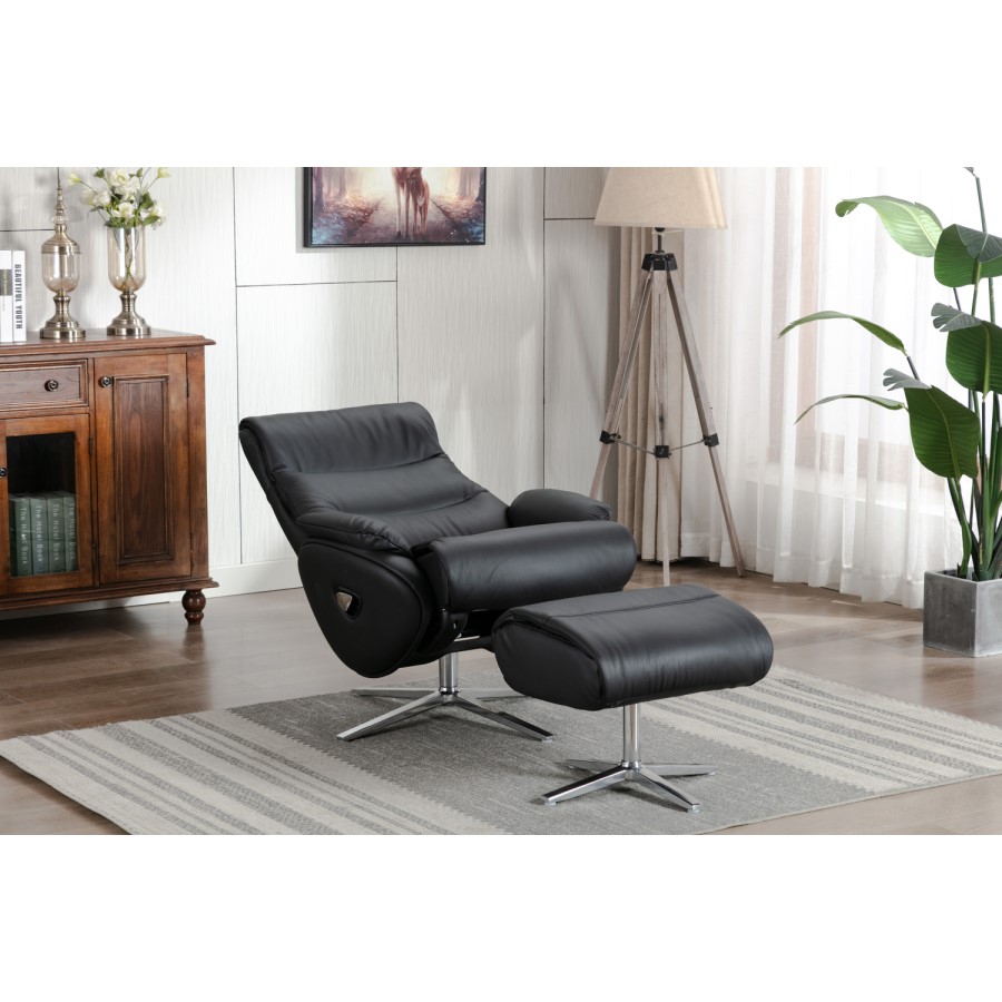Black Leather Swivel Recliner Chair - Dominican 