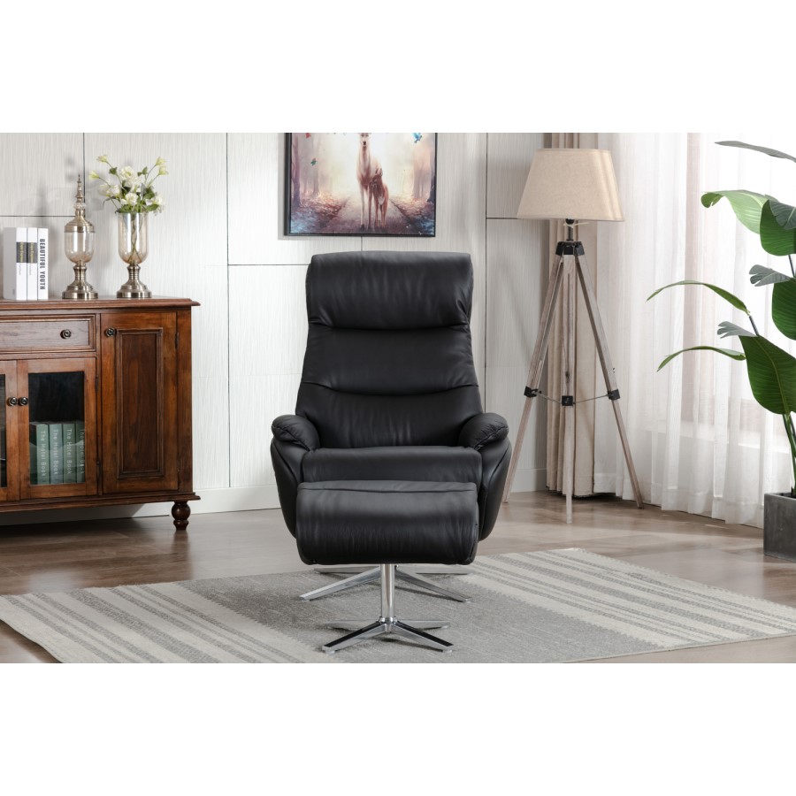 Black Leather Swivel Recliner Chair - Dominican 