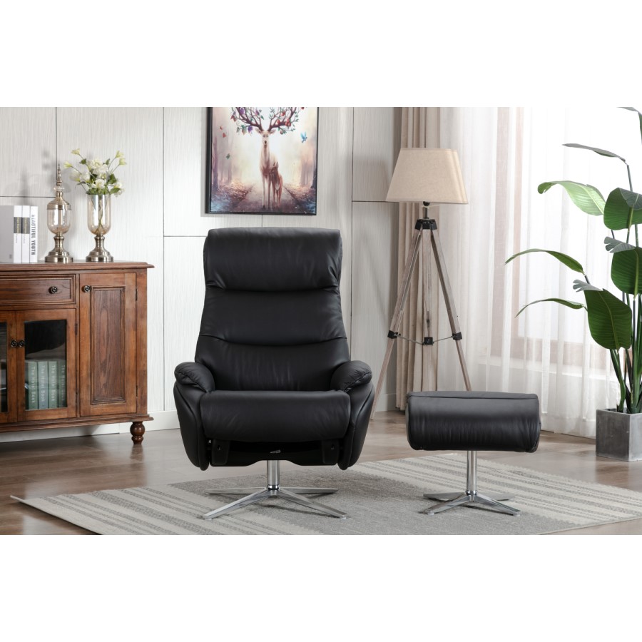 Black Leather Swivel Recliner Chair - Dominican 