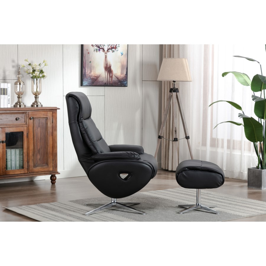 Black Leather Swivel Recliner Chair - Dominican 
