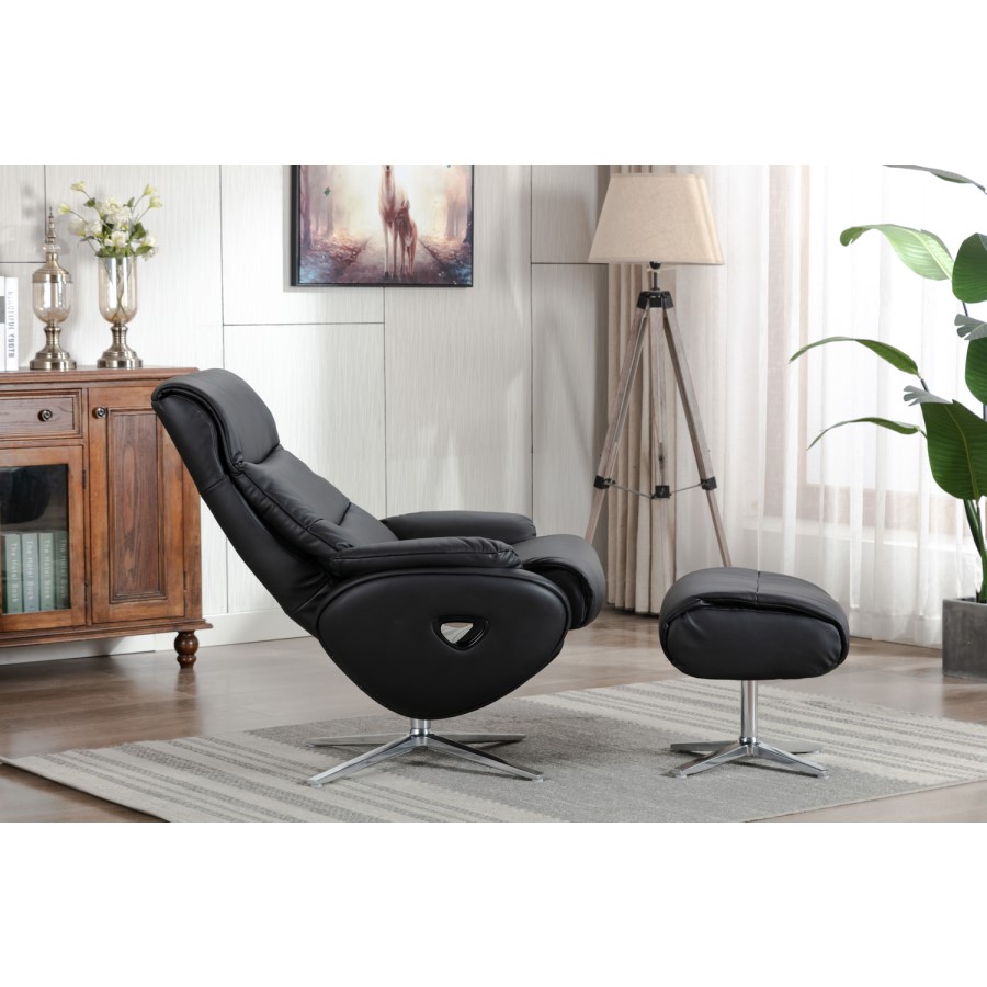 Black Leather Swivel Recliner Chair - Dominican 