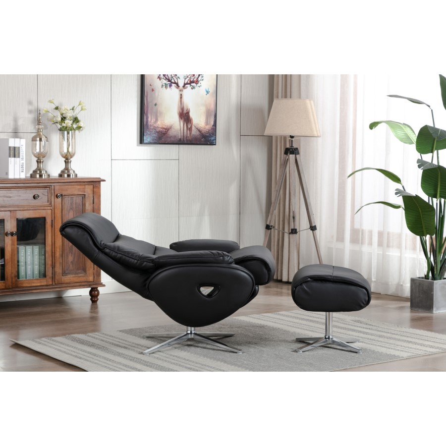 Black Leather Swivel Recliner Chair - Dominican 