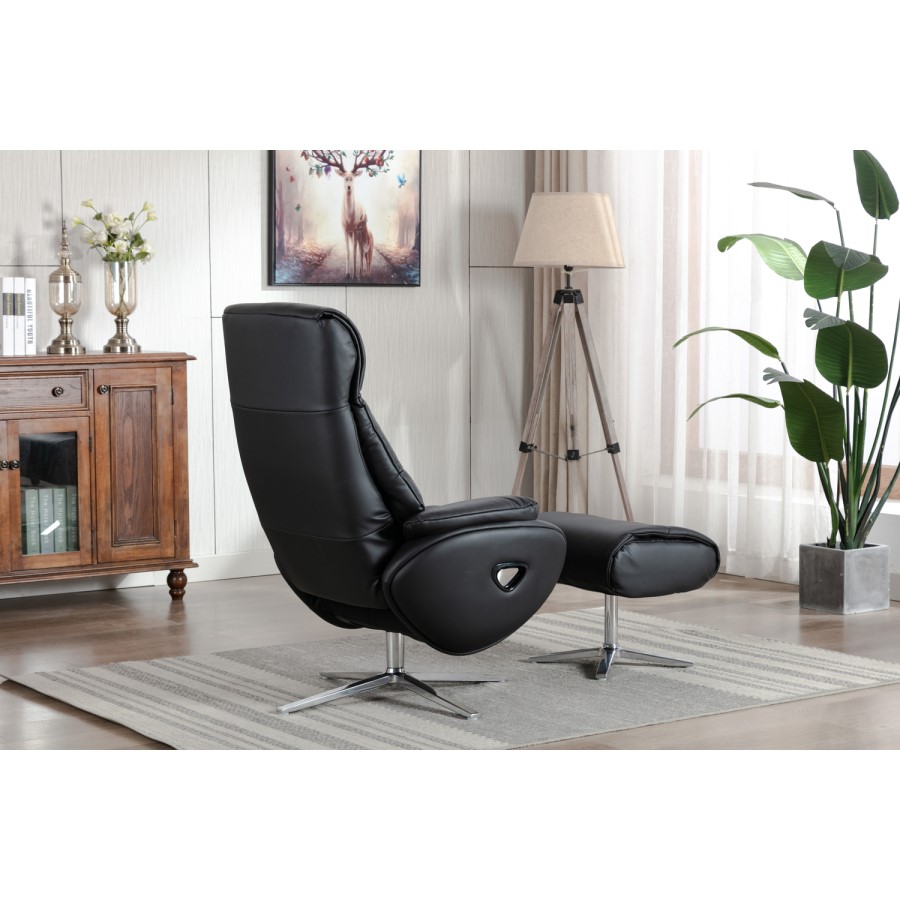 Black Leather Swivel Recliner Chair - Dominican 