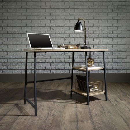 Industrial Office Desk Black Frame Oak Effect Top Furniture123