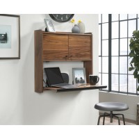 Floating Wall Mounted Desk with Brown Leather Handle - Hmstd Prk/ Teknik Office