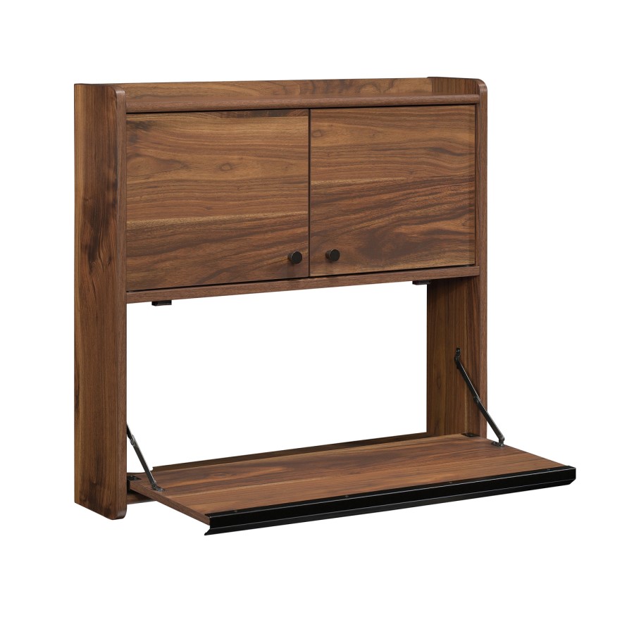 Floating Wall Mounted Desk with Brown Leather Handle - Hmstd Prk/ Teknik Office