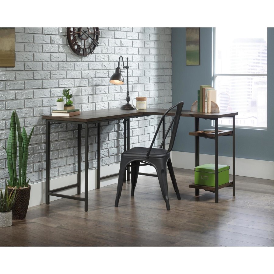 Industrial Style Smoked Oak L Shaped Desk - Teknik Office