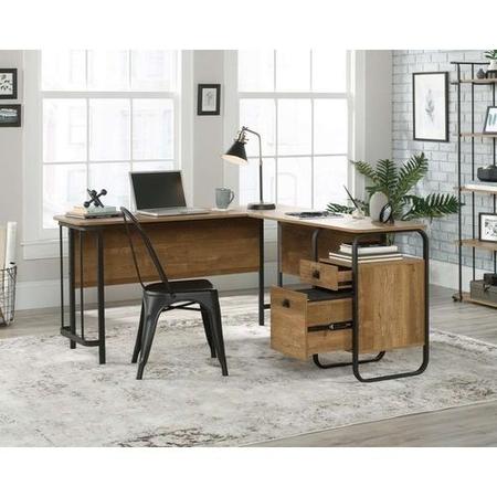 Wooden L Shaped Desk with Black Metal Legs - Teknik Office