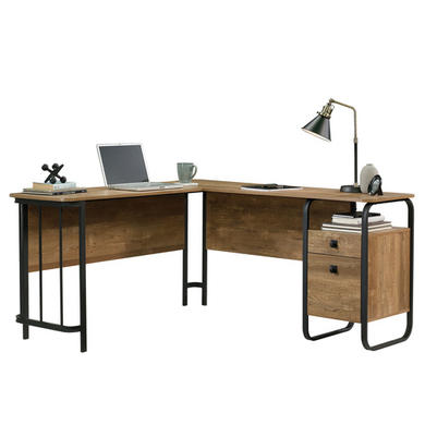 Wooden L Shaped Desk with Black Metal Legs - Teknik Office