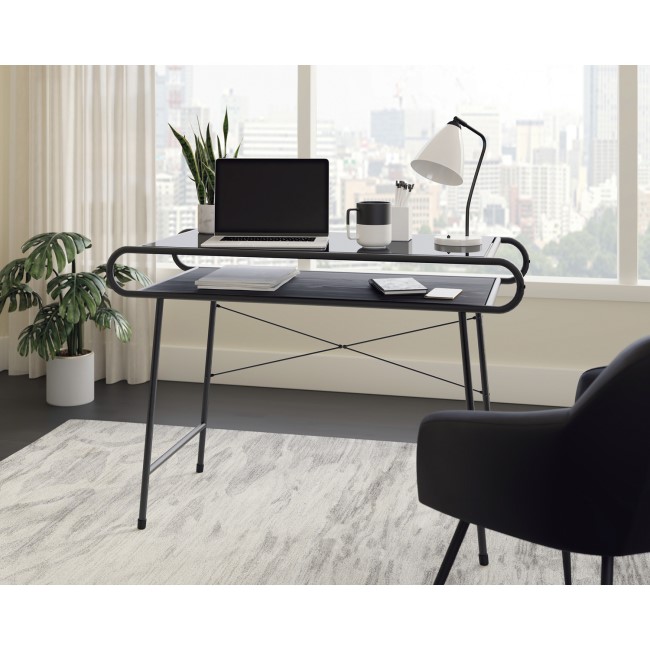 Black Tempered Glass Desk with Metal Frame - Teknik Office