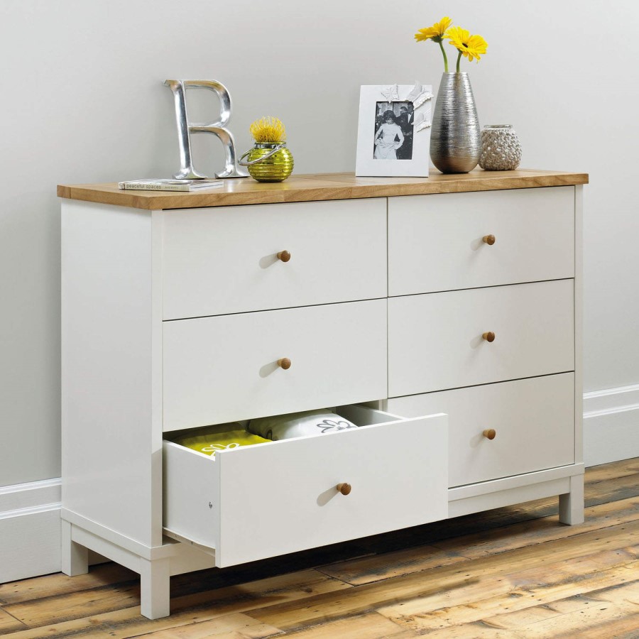 GRADE A1 - Bentley Designs Atlanta 6 Drawer Wide Chest In White and Oak 