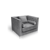 Grey Brushed Velvet Square Edge Diamante Buttons Luxury Armchair