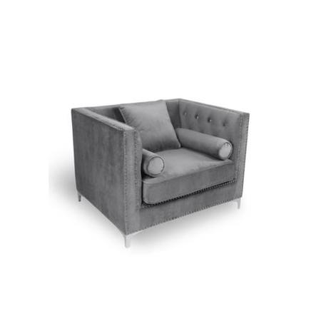 Grey Brushed Velvet Square Edge Diamante Buttons Luxury Armchair