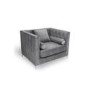 Grey Brushed Velvet Square Edge Diamante Buttons Luxury Armchair
