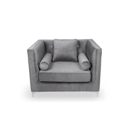 Grey Brushed Velvet Square Edge Diamante Buttons Luxury Armchair