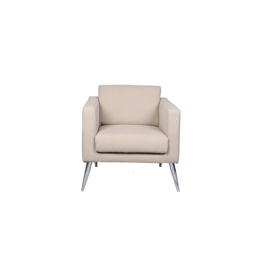Square Armchair in Cream Stone Fabric with Silver Legs