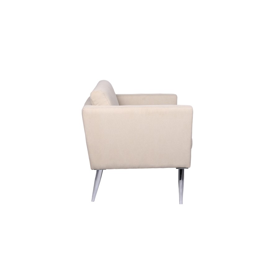 Square Armchair in Cream Stone Fabric with Silver Legs