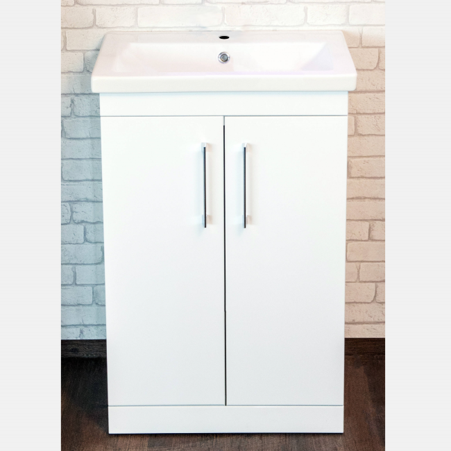 White Floor Standing Bathroom Vanity Unit & Basin - W600 x H820mm