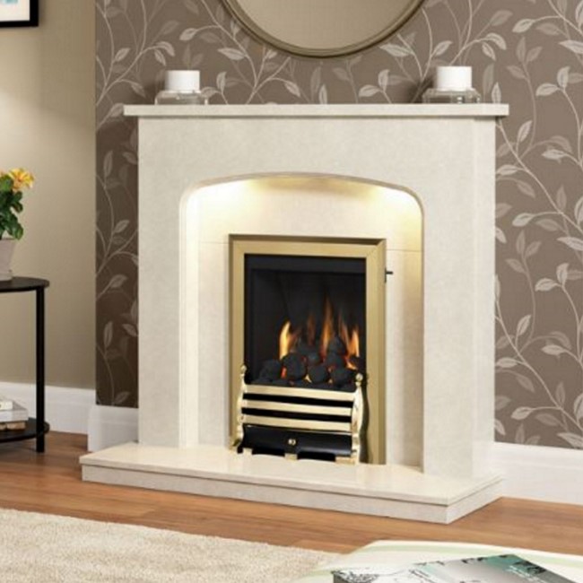 Be Modern Tasmin Sparkly White Marble Fireplace Surround with LED Lights - 42 inches