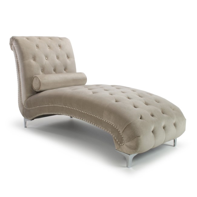 Mink Brushed Velvet Chaise Lounge - Tufted Detailing
