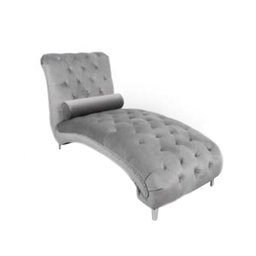 Chaise Lounge Seat in Grey Tufted Crushed Velvet - Shankar