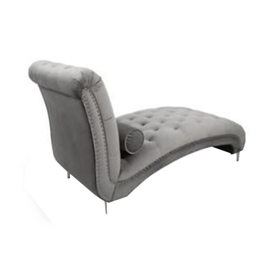 Chaise Lounge Seat in Grey Tufted Crushed Velvet - Shankar