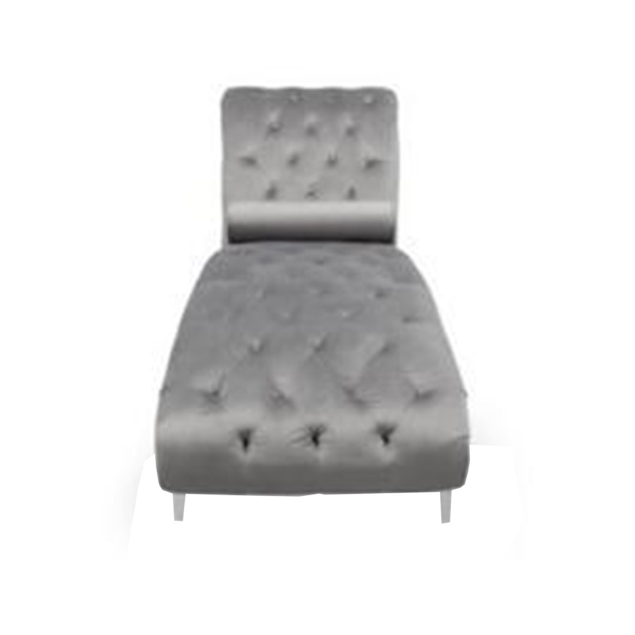 Chaise Lounge Seat in Grey Tufted Crushed Velvet - Shankar