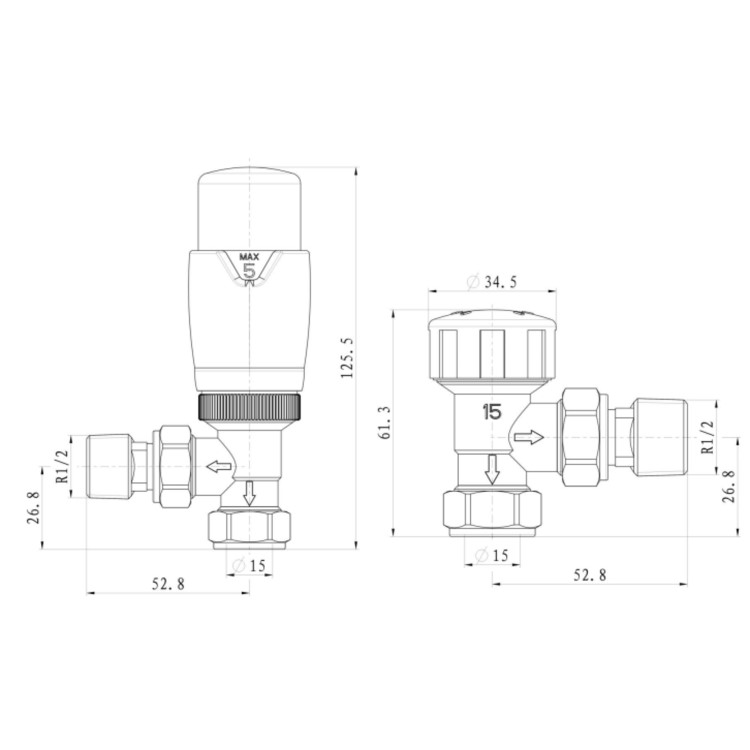 Matt Black Thermostatic Angled Radiator Valves