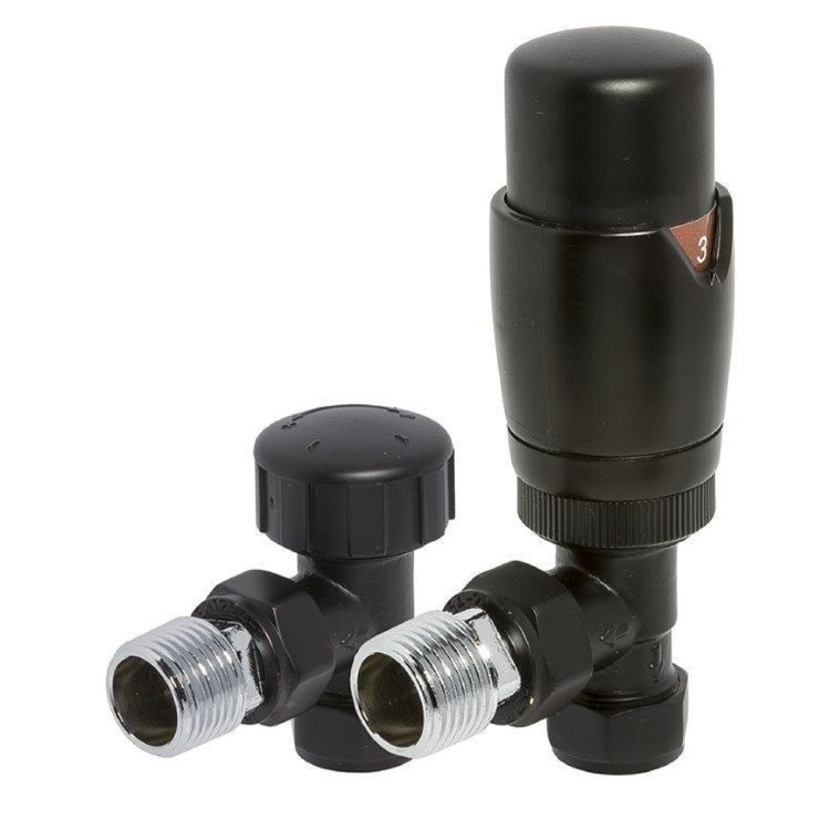 Matt Black Thermostatic Angled Radiator Valves