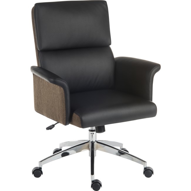 Black Leather Winged Armed Executive Office Chair - Teknik Office