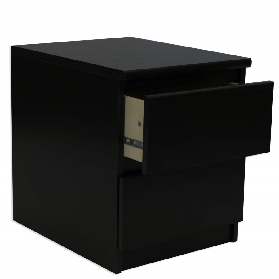 Billi Mia 2 Drawer Bedside Table In Black Woodgrain 