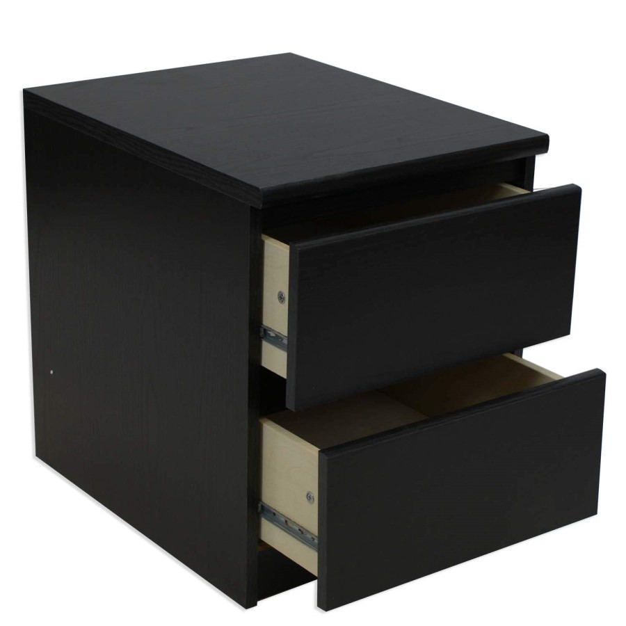 Billi Mia 2 Drawer Bedside Table In Black Woodgrain 