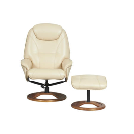 Oslo Bonded Leather Swivel Recliner & Footstool in Cream