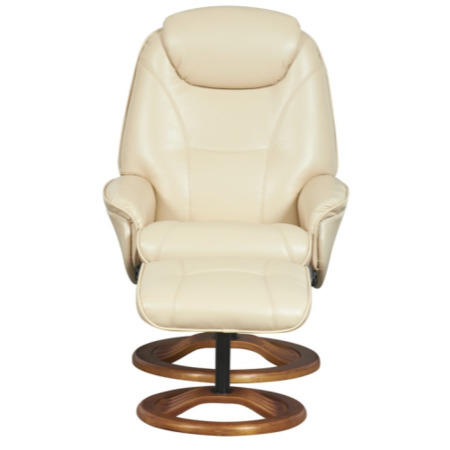 Oslo Bonded Leather Swivel Recliner & Footstool in Cream