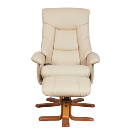 Global Furniture Alliance  Bejing Faux Leather Swivel Recliner & Footstool with Massage in Café Latt