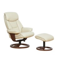 York Bonded Leather Swivel Recliner & Footstool in Cream