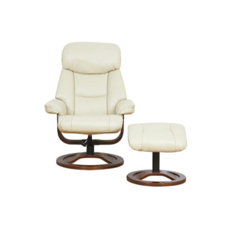 York Bonded Leather Swivel Recliner & Footstool in Cream