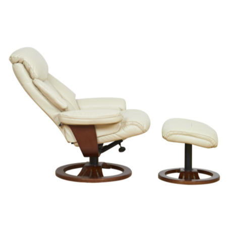 York Bonded Leather Swivel Recliner & Footstool in Cream