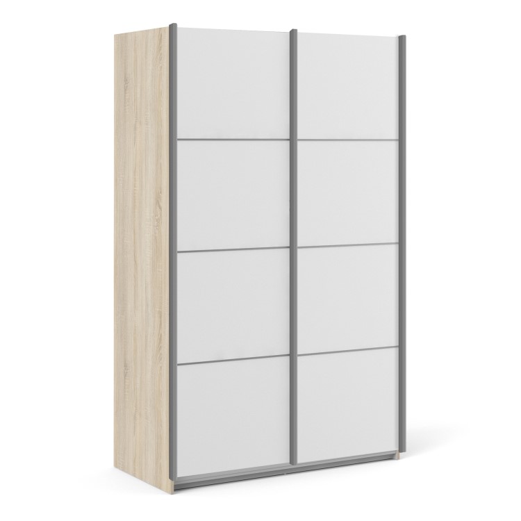 Tall White and Oak 2 Door Sliding Wardrobe - Verona