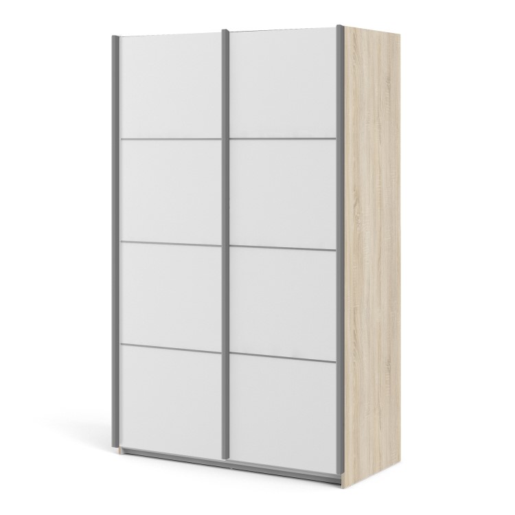 Tall White and Oak 2 Door Sliding Wardrobe - Verona