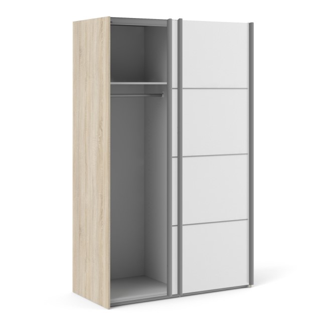 Tall White and Oak 2 Door Sliding Wardrobe - Verona