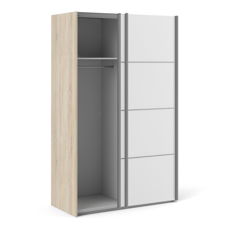 Tall White and Oak 2 Door Sliding Wardrobe - Verona