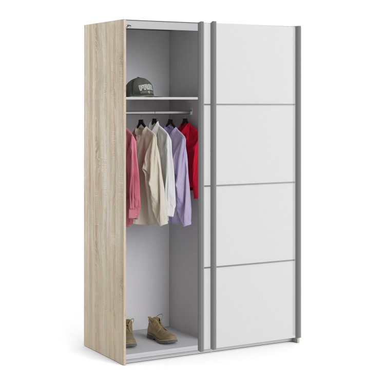 Tall White and Oak 2 Door Sliding Wardrobe - Verona