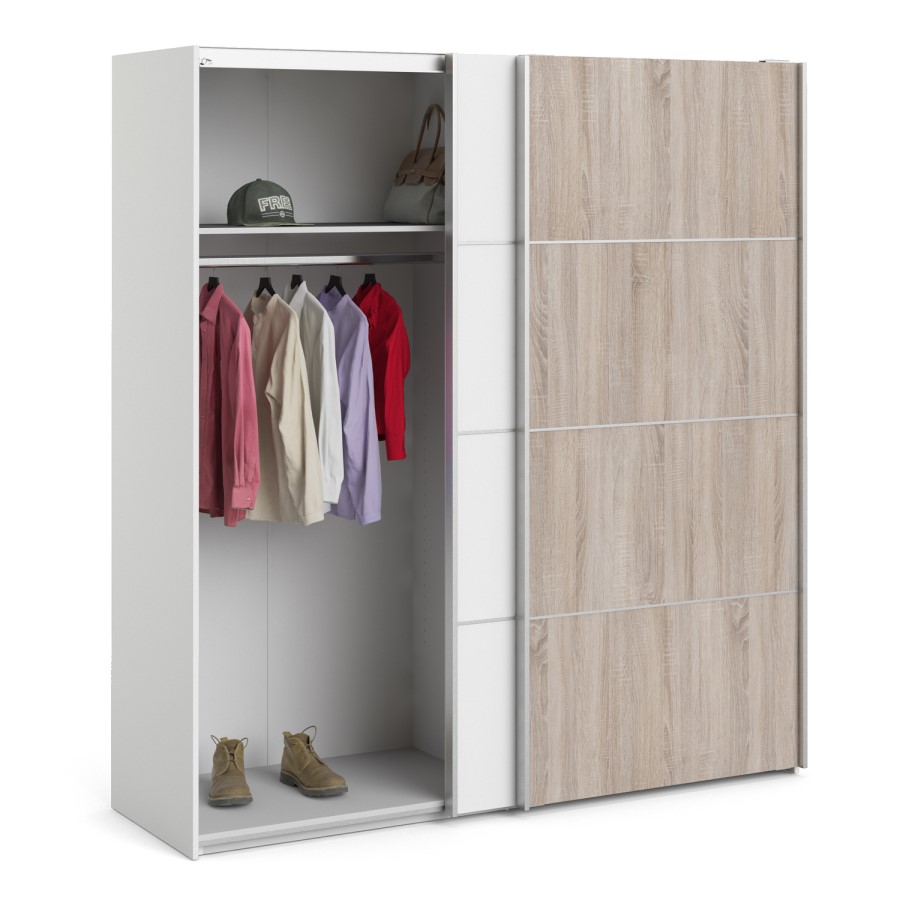 Verona Truffle Oak and White 2 Door Sliding Wardrobe - 180cm