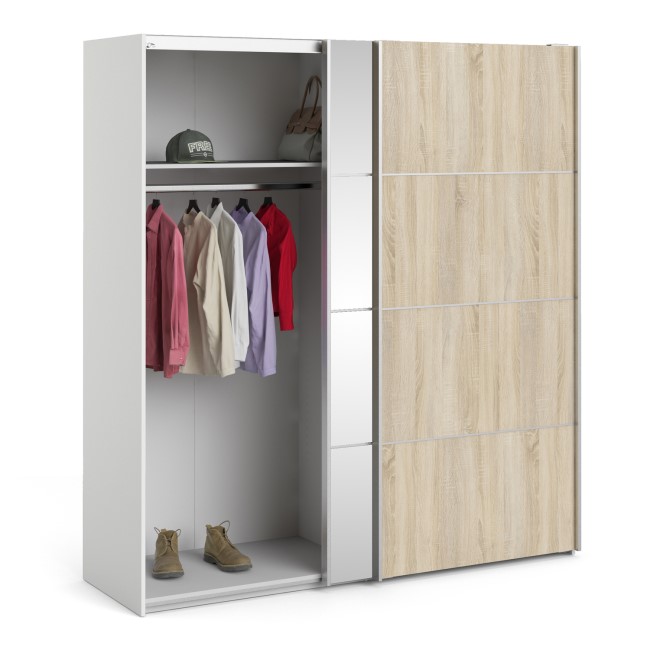 Tall Oak 2 Door Sliding Mirrored Wardrobe - Verona