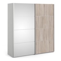 Verona Truffle Oak White and Mirror 2 Door Sliding Wardrobe - 180cm