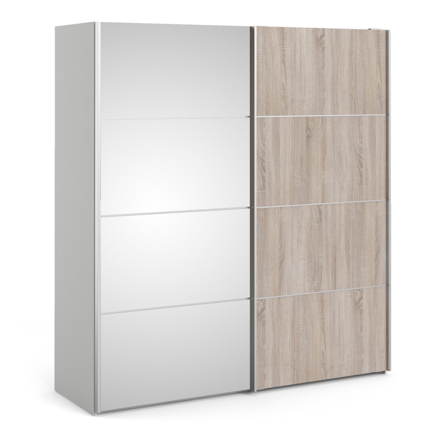 Verona Truffle Oak White and Mirror 2 Door Sliding Wardrobe - 180cm