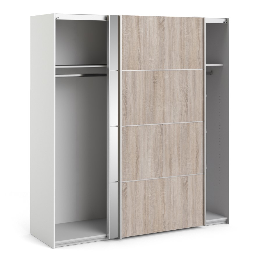 Verona Truffle Oak White and Mirror 2 Door Sliding Wardrobe - 180cm