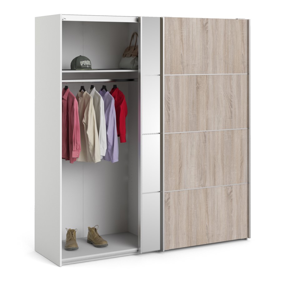 Verona Truffle Oak White and Mirror 2 Door Sliding Wardrobe - 180cm