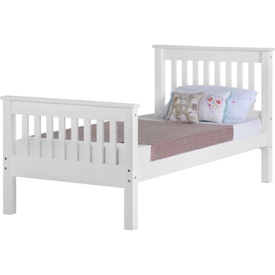 White Scandi Single Bed Frame with Footboard - Monaco - Seconique
